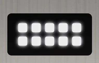 The matrix light on the cabinet's service door — two rows of five lamps