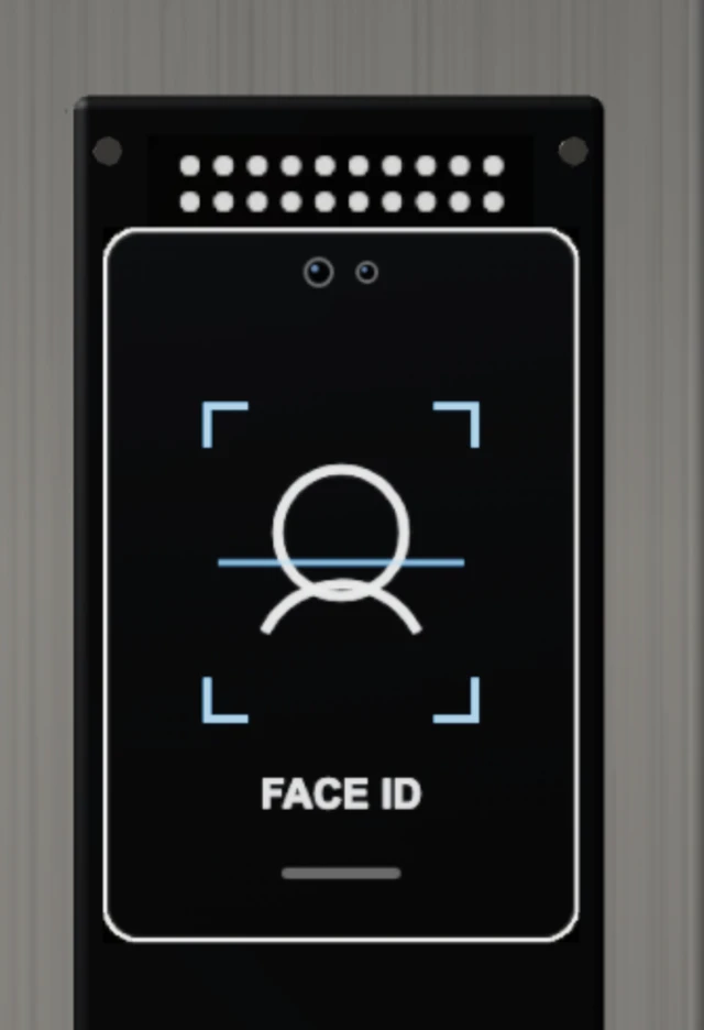 Facial recognition reader in its idle FACE ID state, with infrared illuminator above